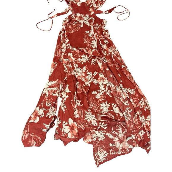Free People Lille Halter Maxi Dress Raspberry Red Floral Cutout Sz S Cotton - Picture 11 of 15